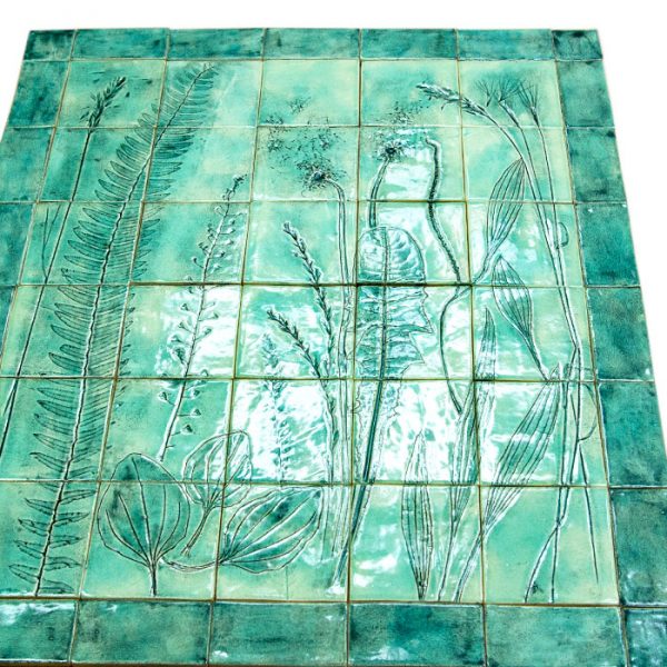 Handmade turquoise blue bathroom tiles with floral pattern - Image 4