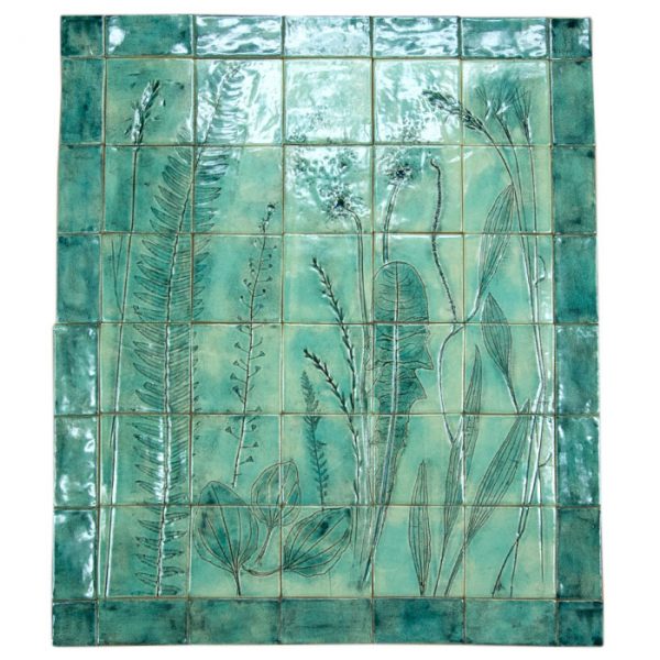 Handmade turquoise blue bathroom tiles with floral pattern - Image 5