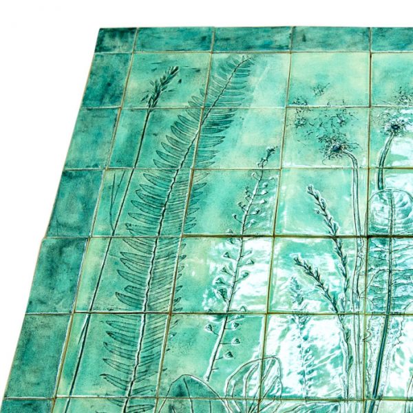 Handmade turquoise blue bathroom tiles with floral pattern - Image 3