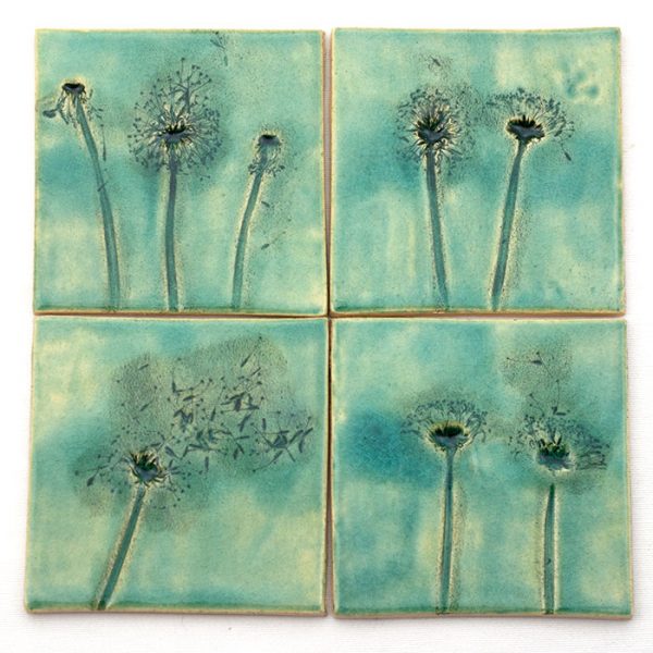Handmade turquoise green kitchen tiles with floral pattern - Image 2