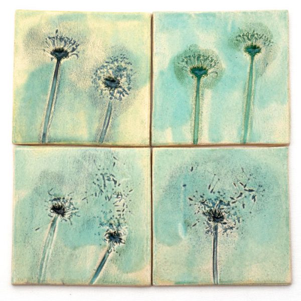 Handmade turquoise green kitchen tiles with floral pattern - Image 2