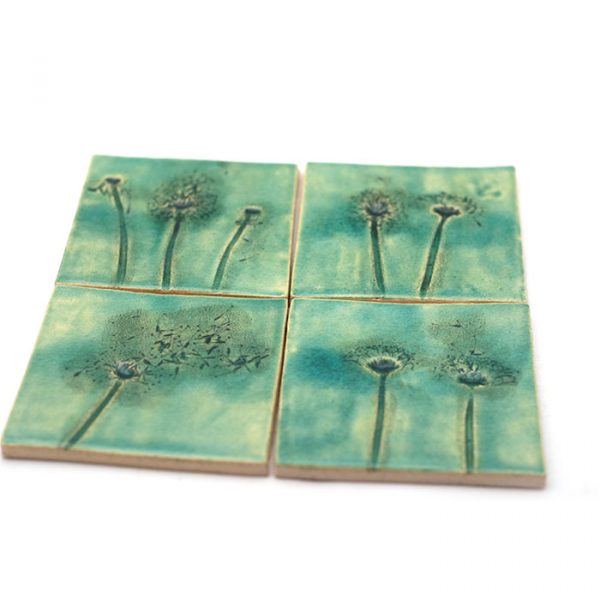 Handmade turquoise green kitchen tiles with floral pattern - Image 4