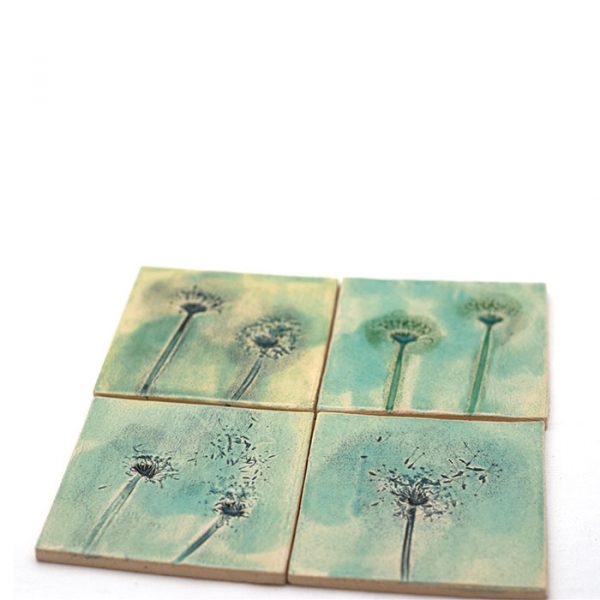 Handmade turquoise green kitchen tiles with floral pattern - Image 3