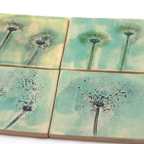 Handmade turquoise green kitchen tiles with floral pattern - Image 4