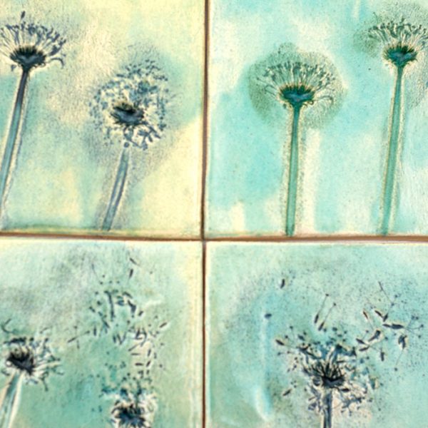 Handmade turquoise green kitchen tiles with floral pattern - Image 5