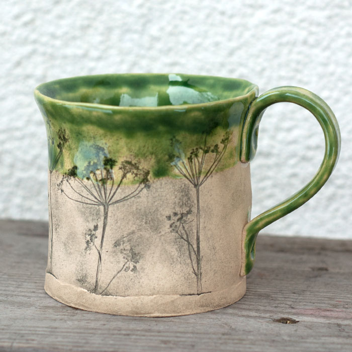 Duży kubek XL ceramiczny unikatowy z zielenią butelkową