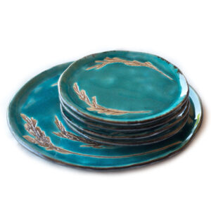 Komplet ceramiczny ozdobny na ciasto z trawami